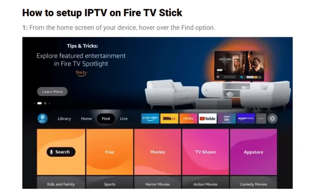 Fire Stick screen highlighting Find