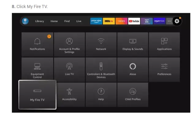 Fire Stick settings showing My Fire TV